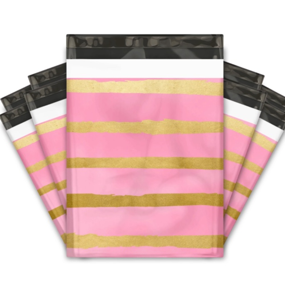 Set of 20 10x13 Pink and Gold Stripes Poly Mailers Designer Shipping Packages